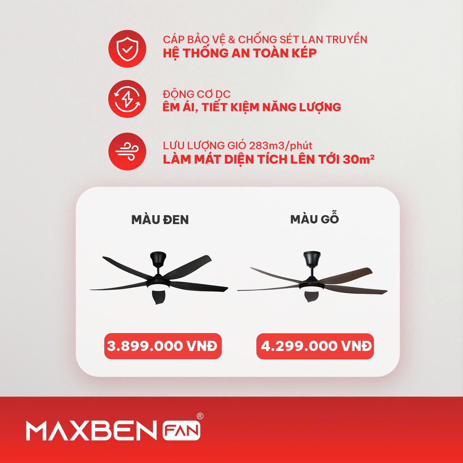 Ưu điểm quạt trần đèn 5 cánh phiên bản Happy series Maxben