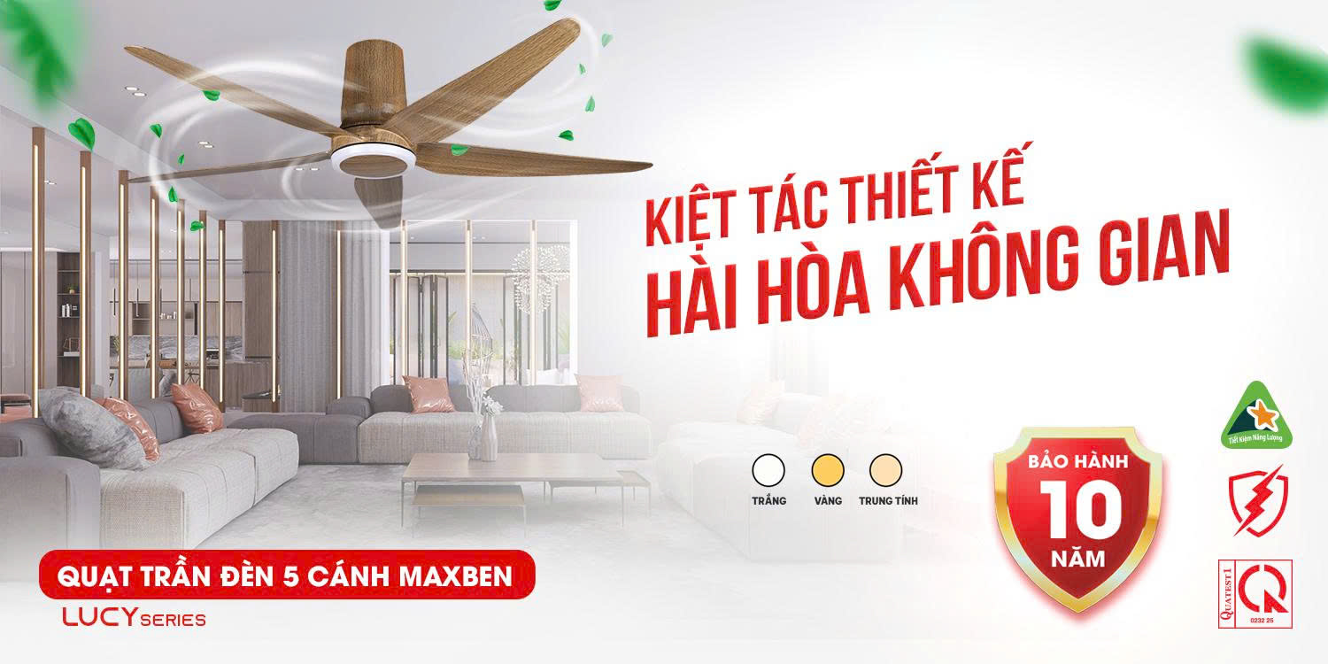 Quạt trần đèn 5 cánh Lucy Maxben